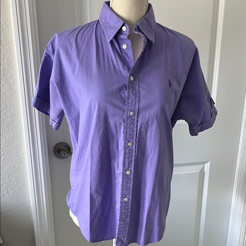 Ralph Lauren Golf Purple /Purple Pony VTG  Button Down Shirt SHORT Sleeve RARE